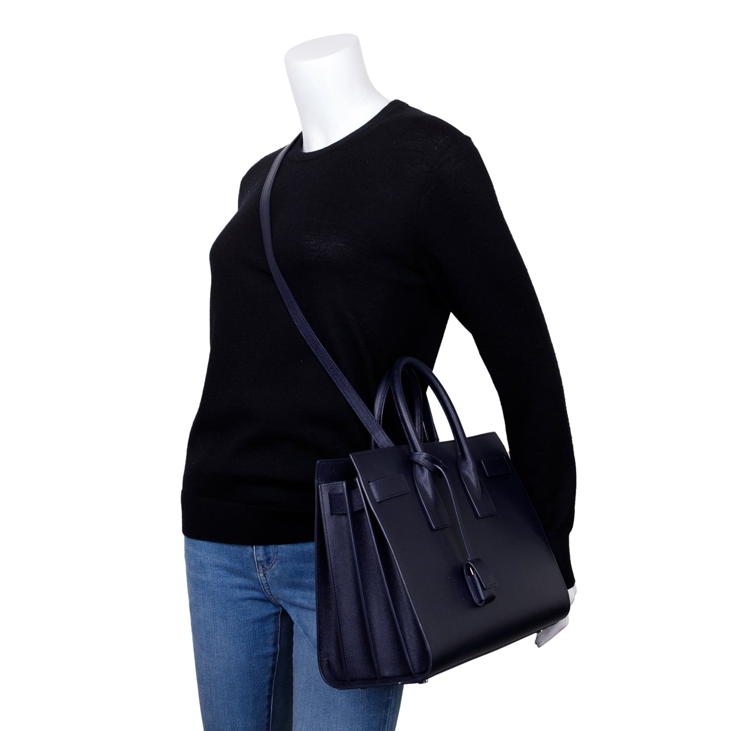 Saint Laurent Navy Grained Leather Small Sac De Jour