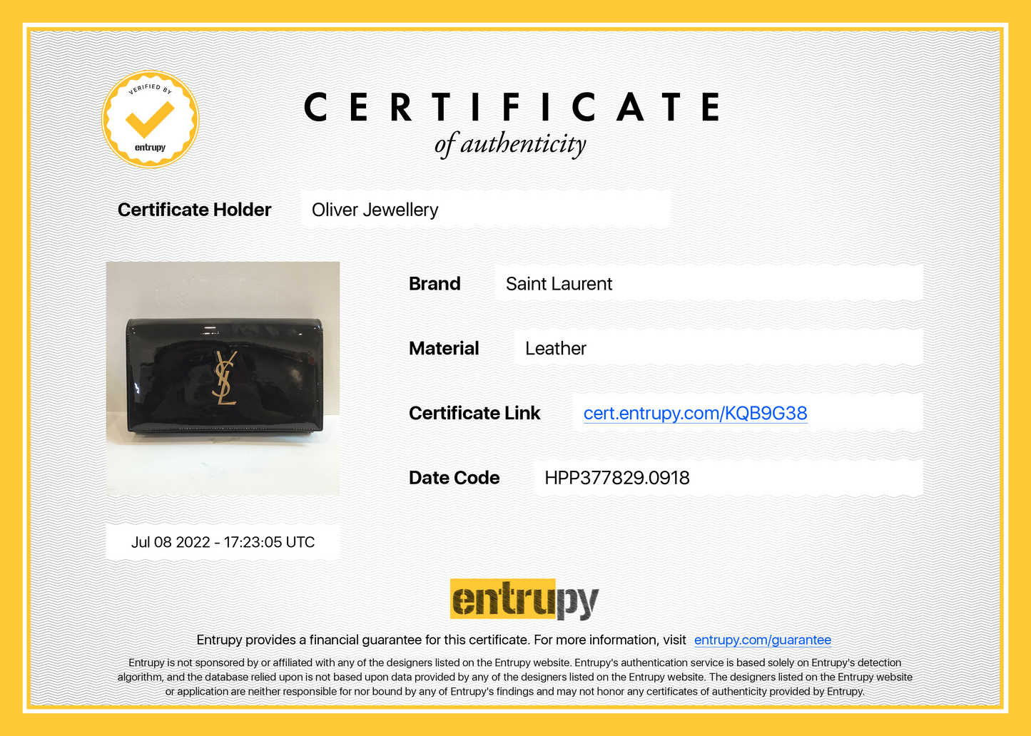 Saint Laurent Patent Leather Kate Chain Wallet