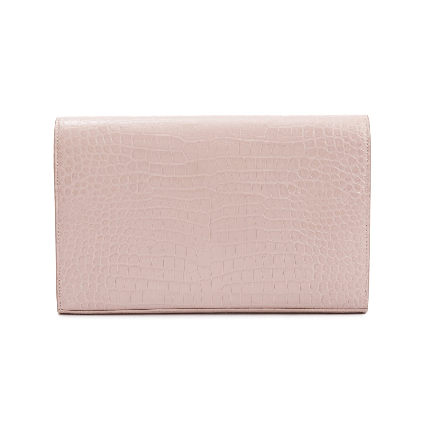 Saint Laurent Pink Crocodile-Embossed Leather Cassandre Chain Wallet
