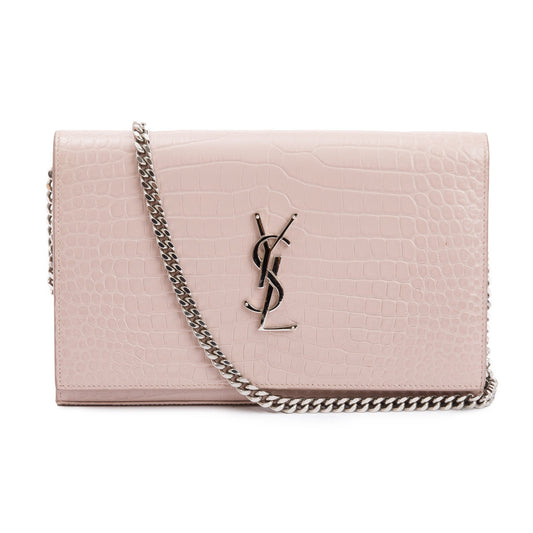 Saint Laurent Pink Crocodile-Embossed Leather Cassandre Chain Wallet