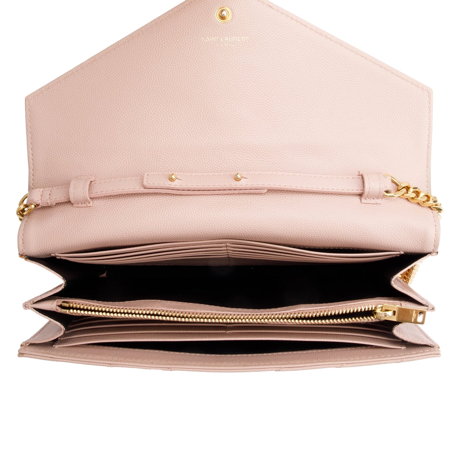 Saint Laurent Pink Grain De Poudre Leather Cassandre Matelasse Chain Wallet