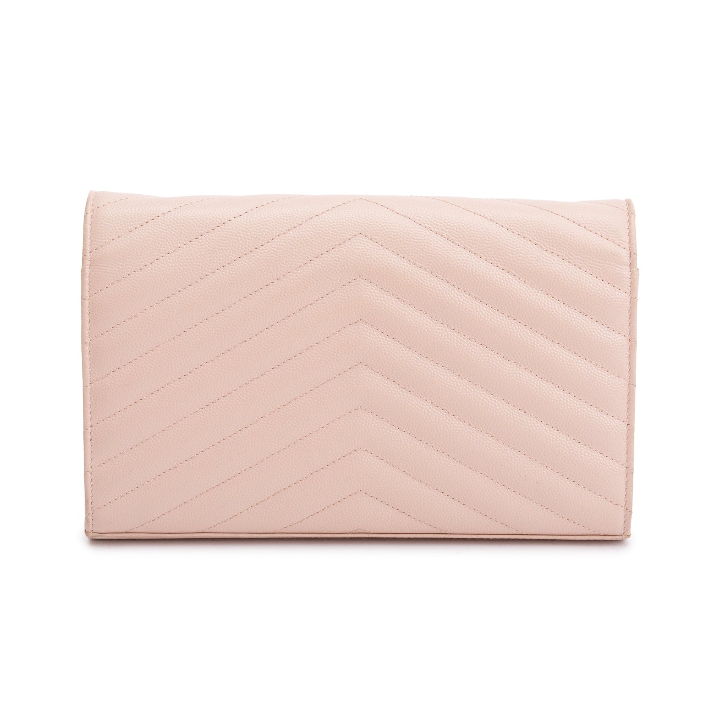 Saint Laurent Pink Grain De Poudre Leather Cassandre Matelasse Chain Wallet