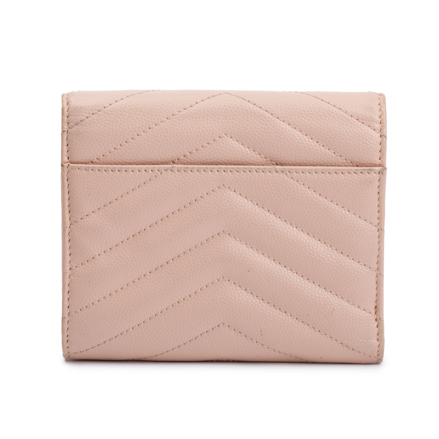 Saint Laurent Pink Grain de Poudre Leather Cassandre Matelasse Compact Tri-Fold Wallet