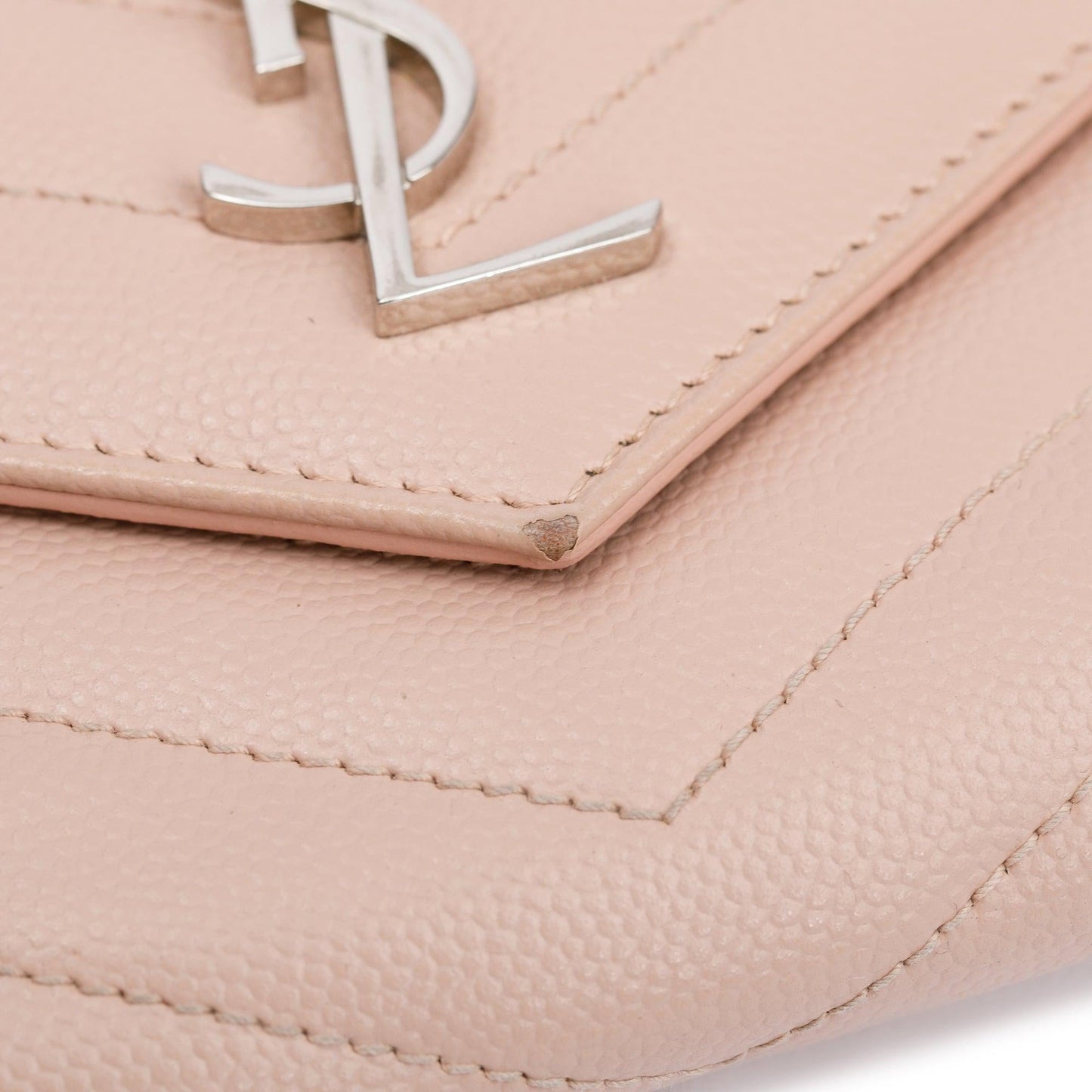Saint Laurent Pink Grain de Poudre Leather Cassandre Matelasse Compact Tri-Fold Wallet