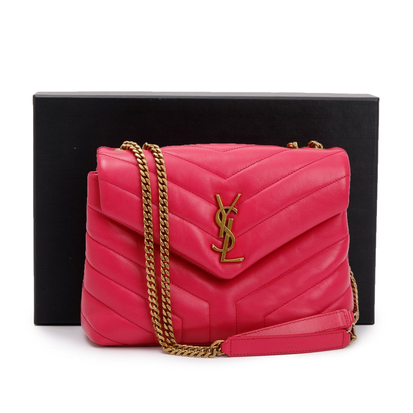 Saint Laurent Pink Leather Small Loulou Chain Shoulder Bag