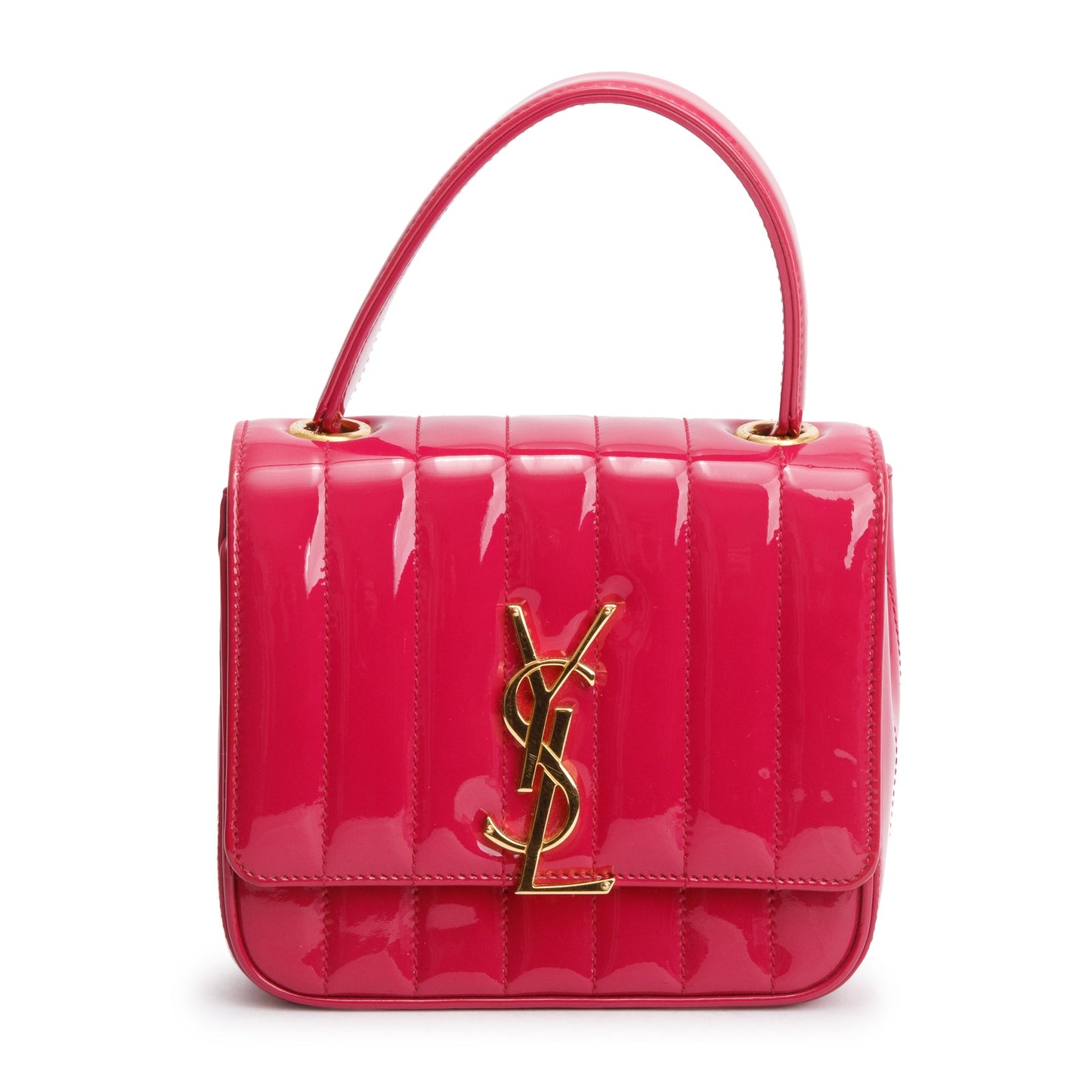 Saint Laurent Pink Patent Leather Small Monogram Vicky Chain Bag
