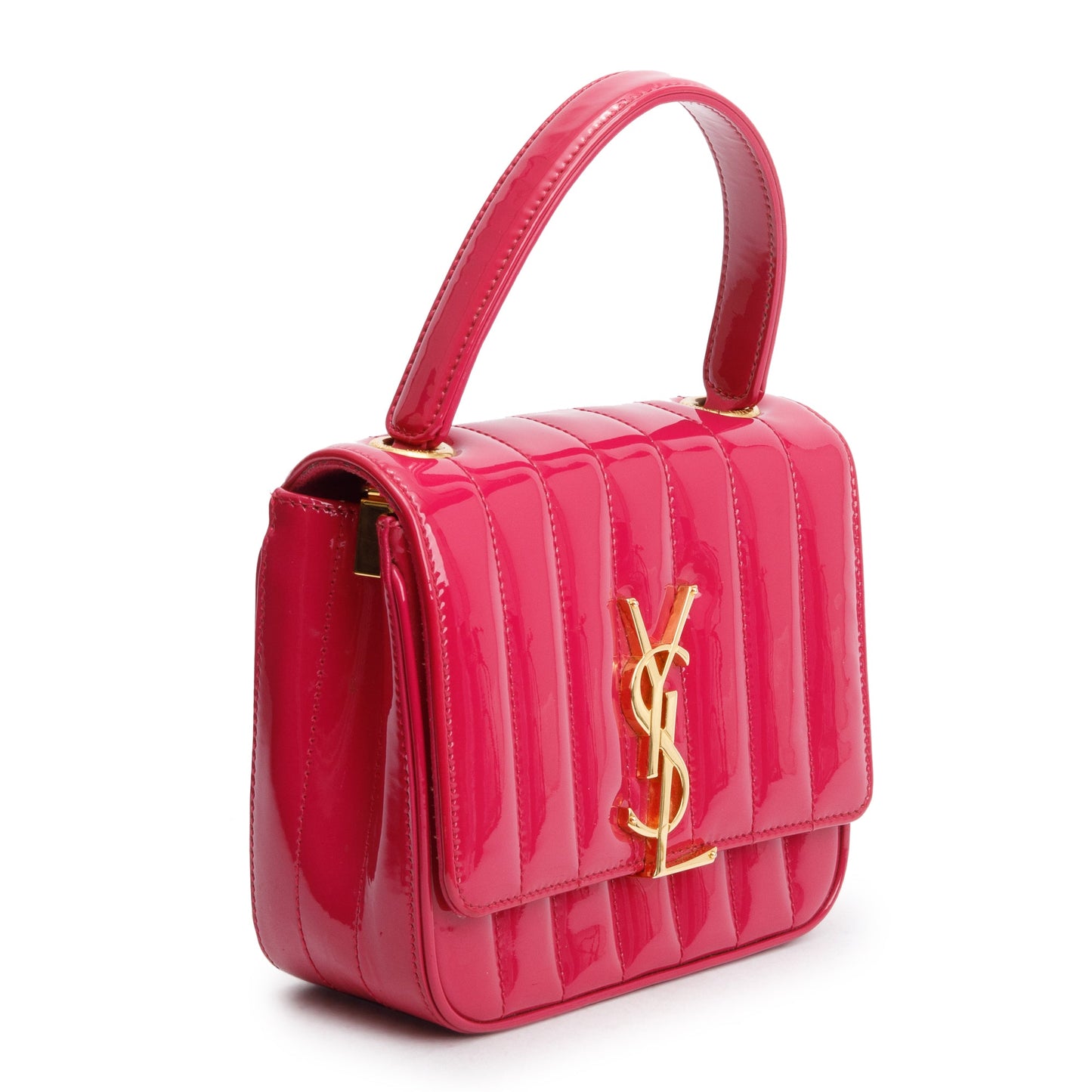 Saint Laurent Pink Patent Leather Small Monogram Vicky Chain Bag
