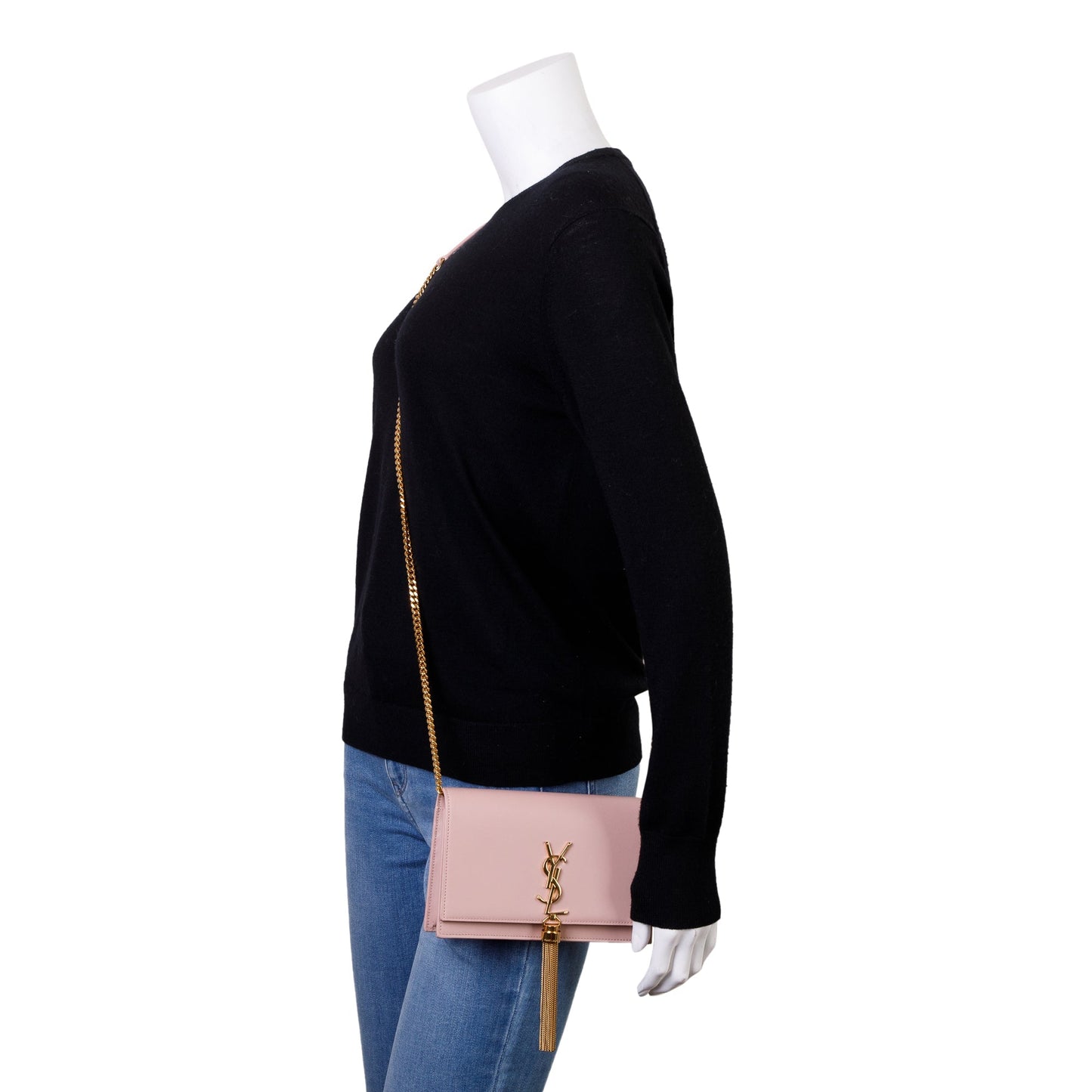 Saint Laurent Pink Smooth Calfskin Leather Small Classic Monogram Kate Tassel Chain Bag
