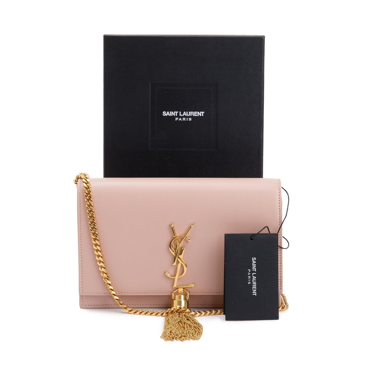 Saint Laurent Pink Smooth Calfskin Leather Small Classic Monogram Kate Tassel Chain Bag
