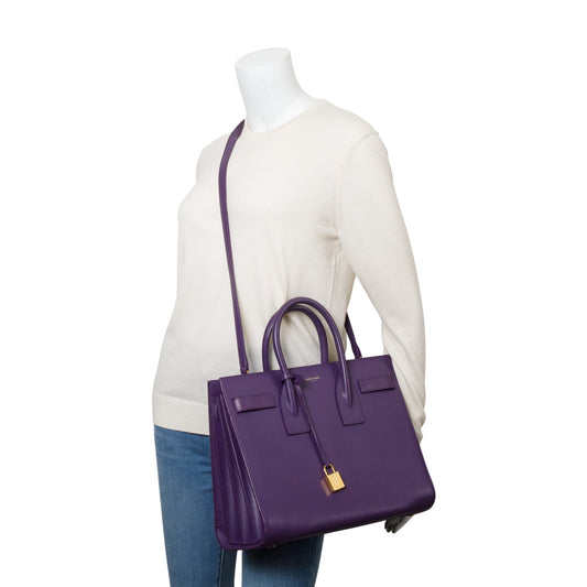 Saint Laurent Purple Calfskin Leather Small Sac De Jour