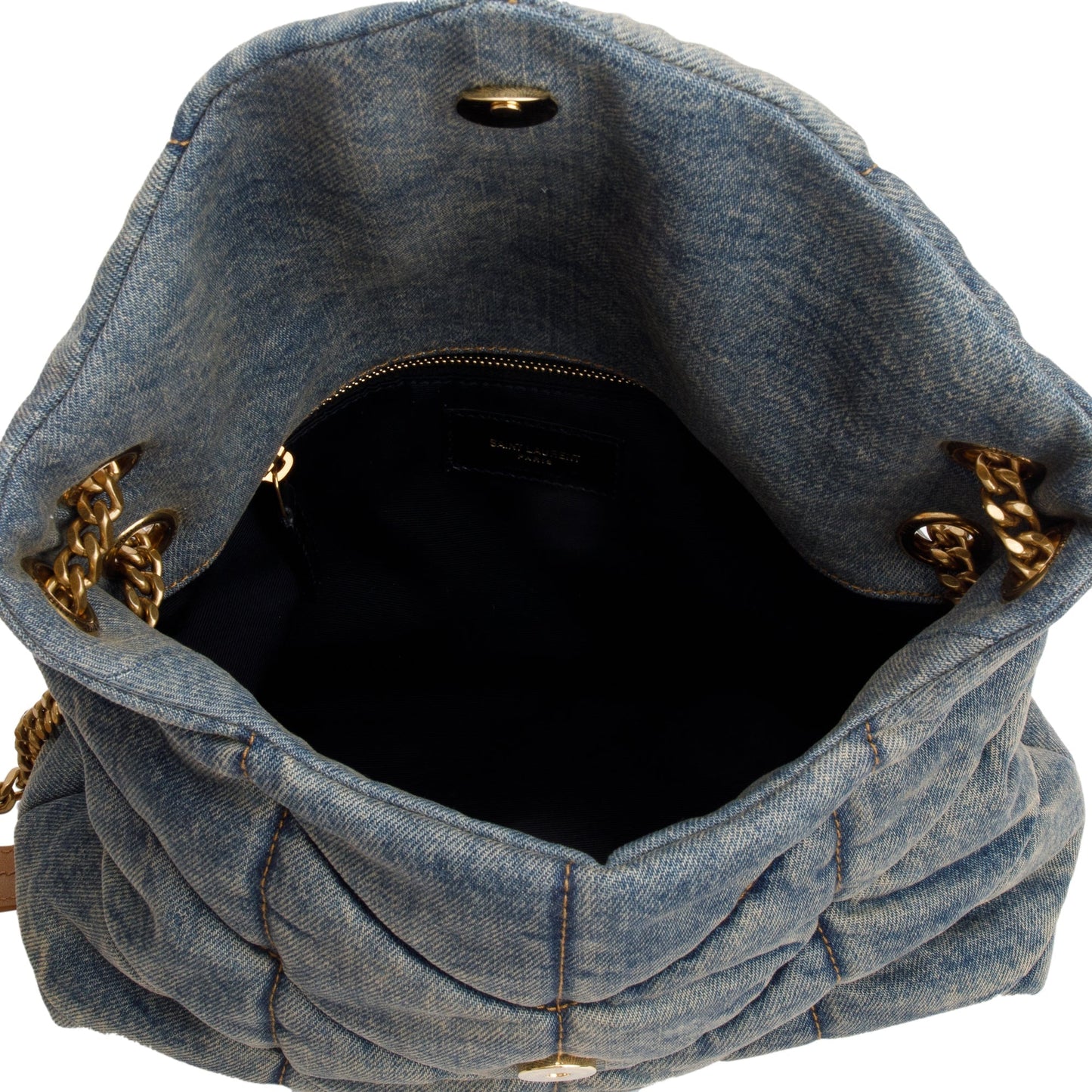 Saint Laurent Quilted Blue Denim Monogram Small Loulou Puffer Chain Satchel
