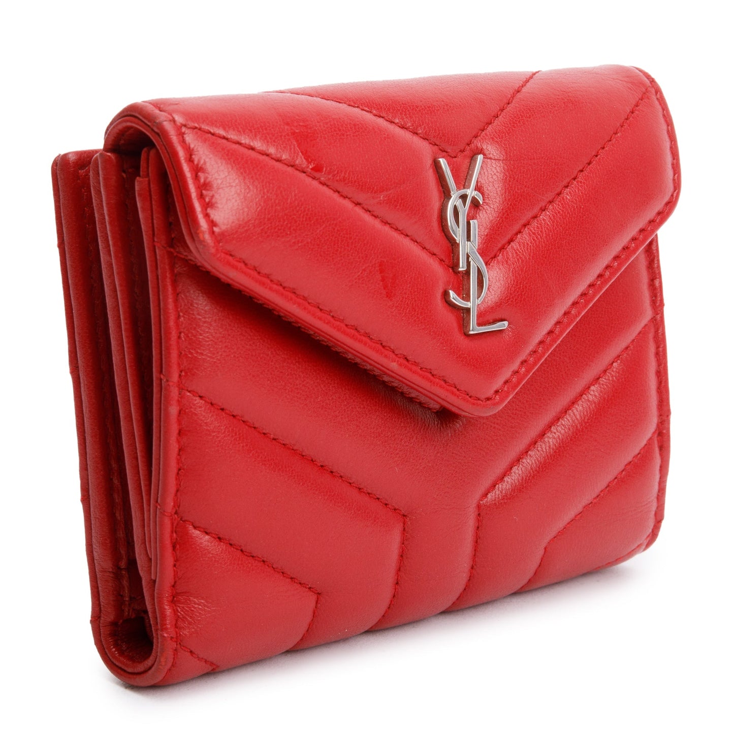 Saint Laurent Red Leather Compact Loulou Wallet