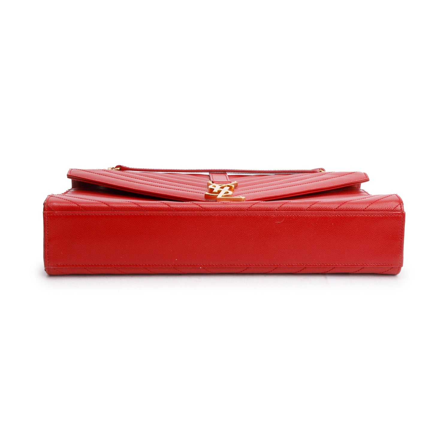 Saint Laurent Red Quilted Grain De Poudre Leather Large Envelope Chain Bag