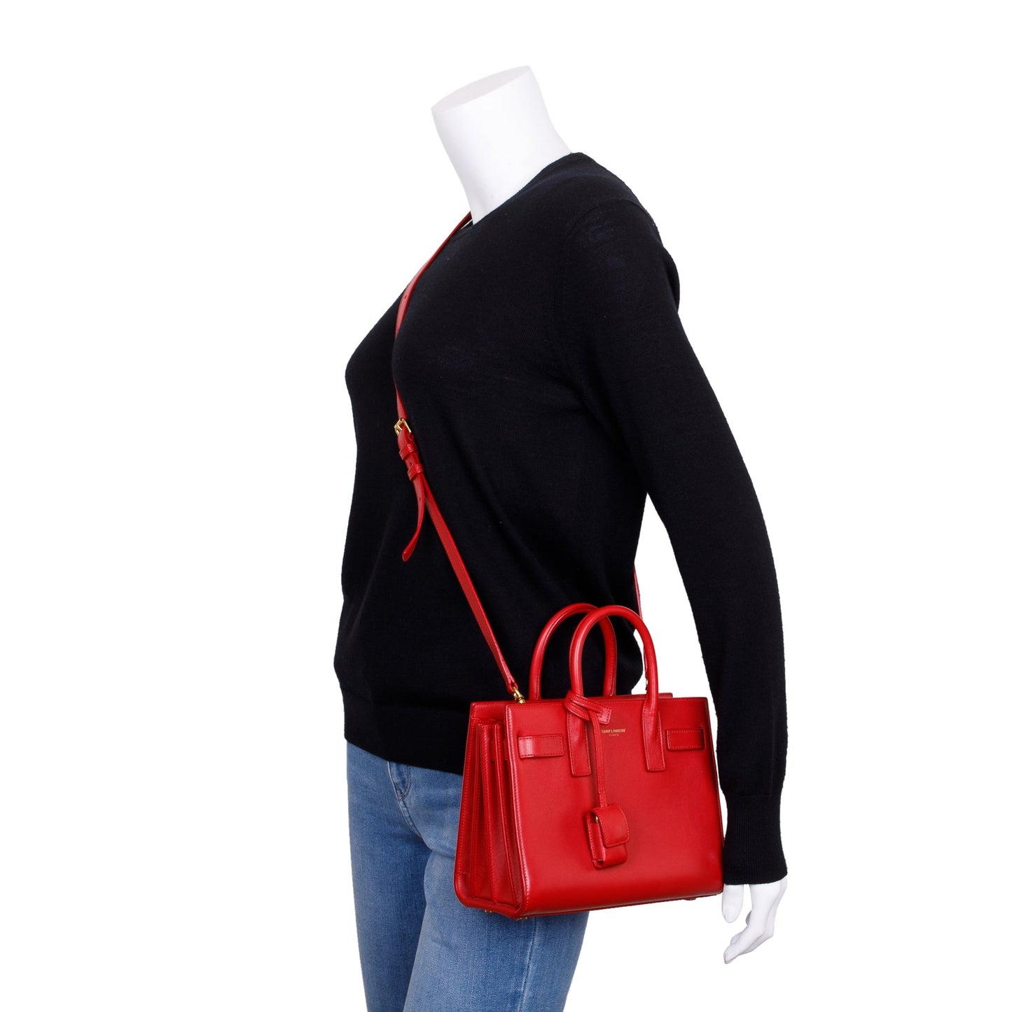 Saint Laurent Red Smooth Calfskin Leather Nano Sac De Jour