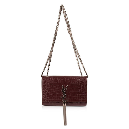 Saint Laurent Small Croc-Embossed Kate Tassel Chain Bag