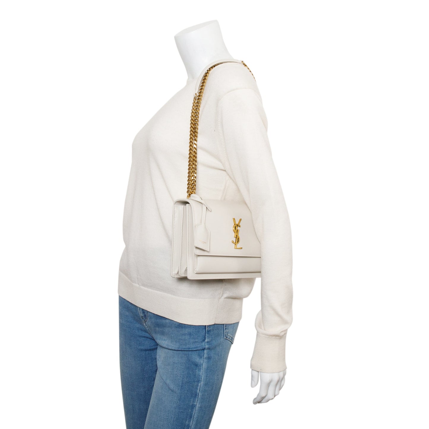 Saint Laurent White Calfskin Leather Medium Sunset Shoulder Bag