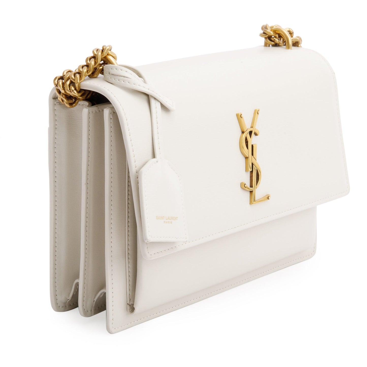 Saint Laurent White Calfskin Leather Medium Sunset Shoulder Bag