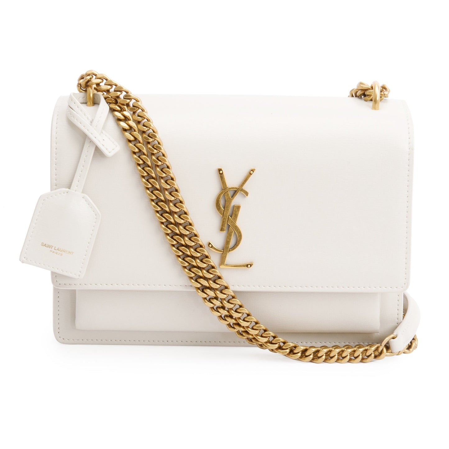 Saint Laurent White Calfskin Leather Medium Sunset Shoulder Bag