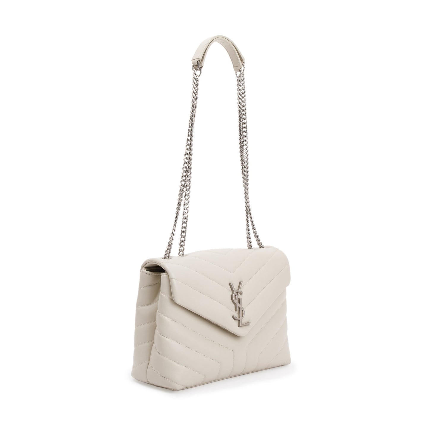 Saint Laurent White Calfskin Leather Small Loulou Monogram Shoulder Bag