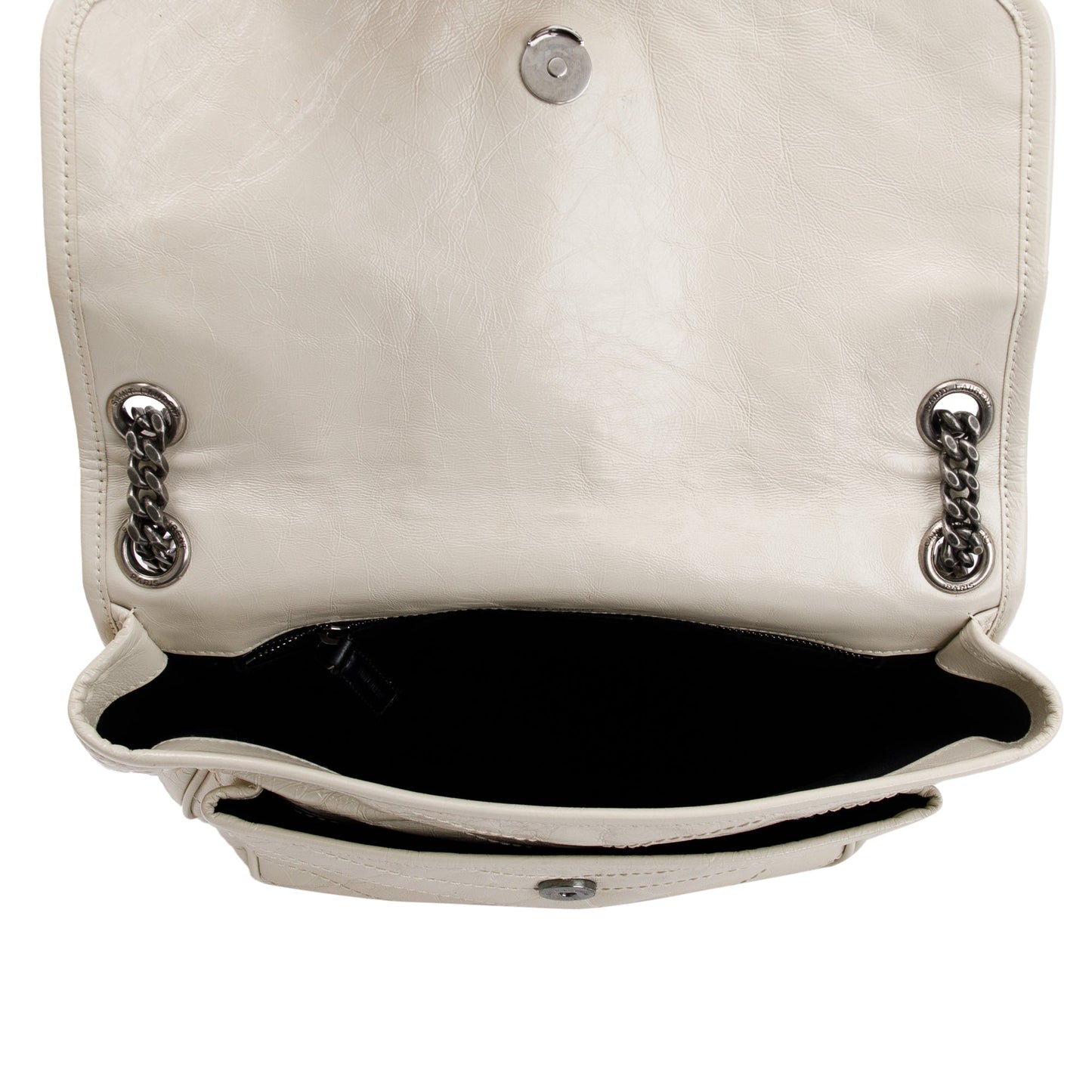 Saint Laurent White Crinkled Calfskin Leather Medium Niki Shoulder Bag