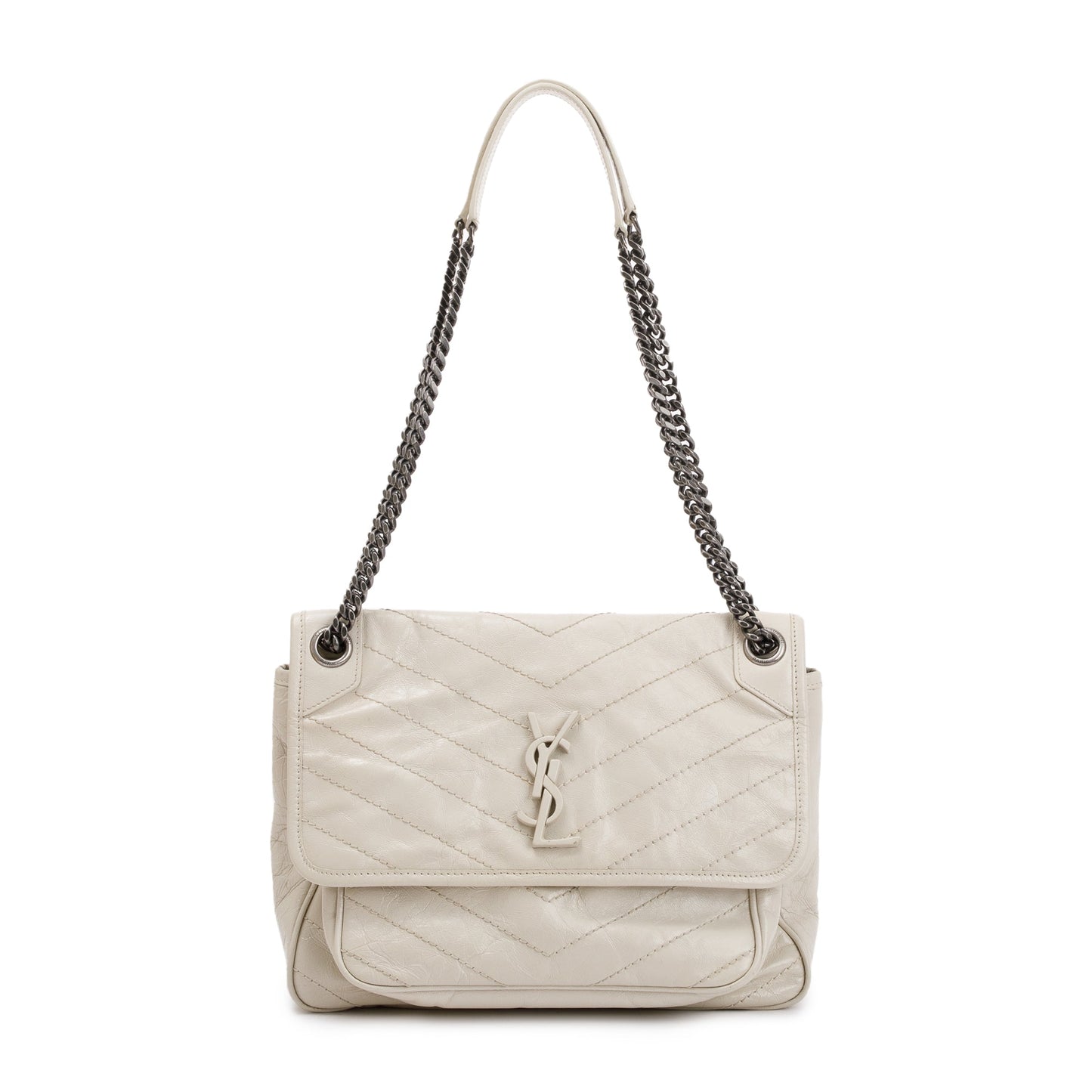 Saint Laurent White Crinkled Calfskin Leather Medium Niki Shoulder Bag