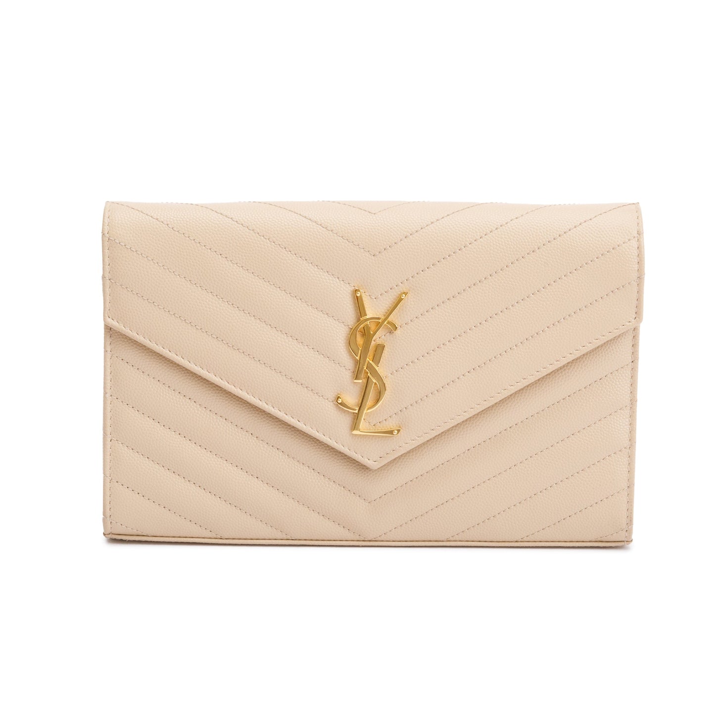 Saint Laurent White Grain De Poudre Leather Cassandre Matelasse Chain Wallet