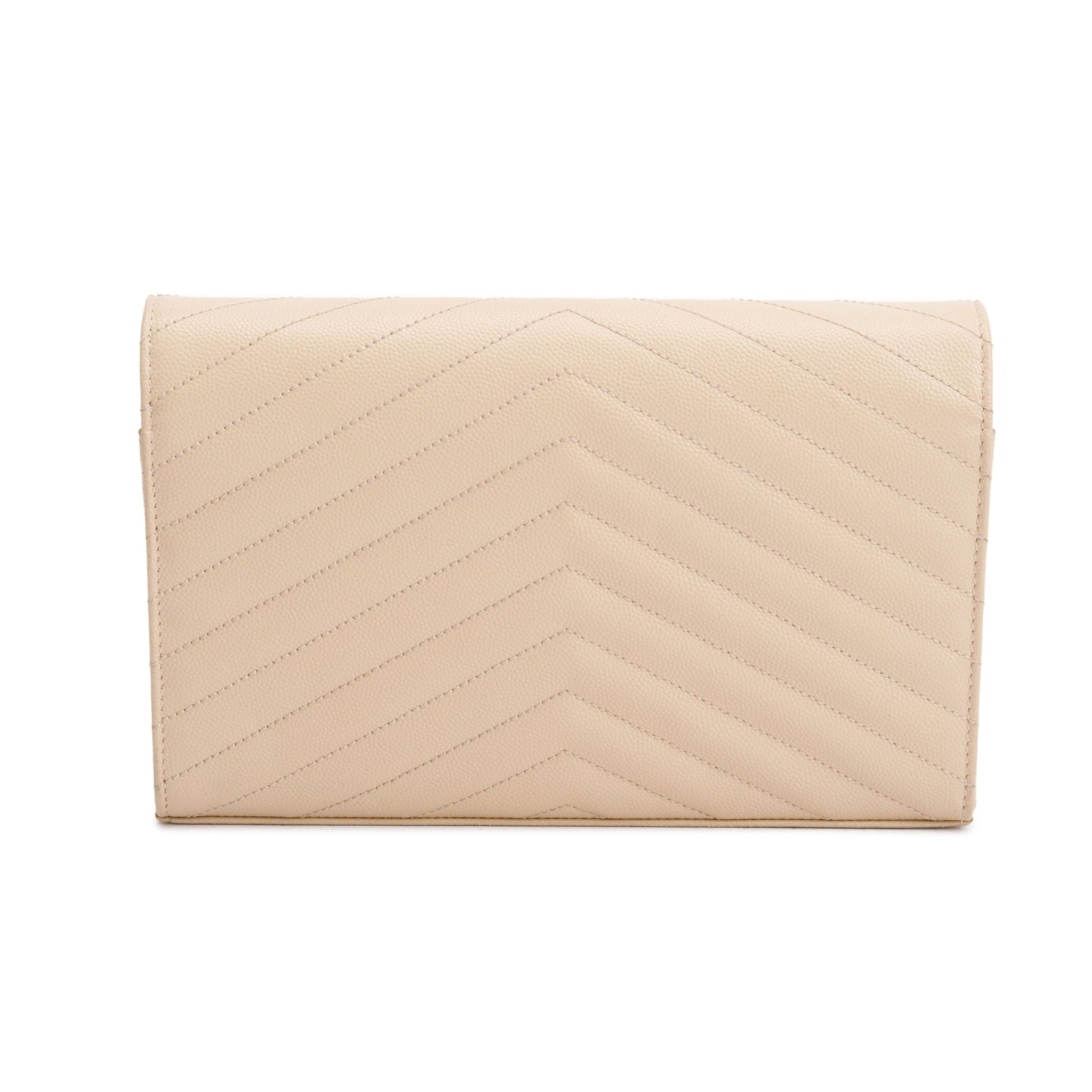 Saint Laurent White Grain De Poudre Leather Cassandre Matelasse Chain Wallet