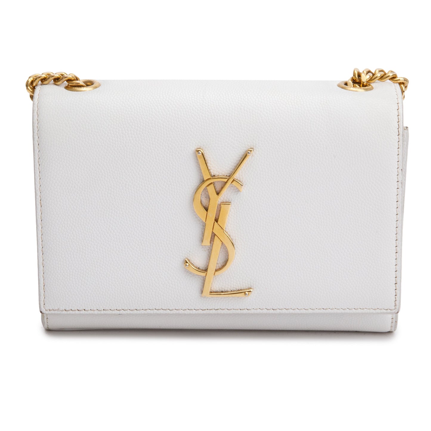 Saint Laurent White Grain De Poudre Leather Mini Monogram Kate Bag