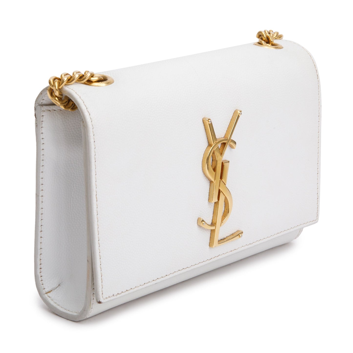 Saint Laurent White Grain De Poudre Leather Mini Monogram Kate Bag