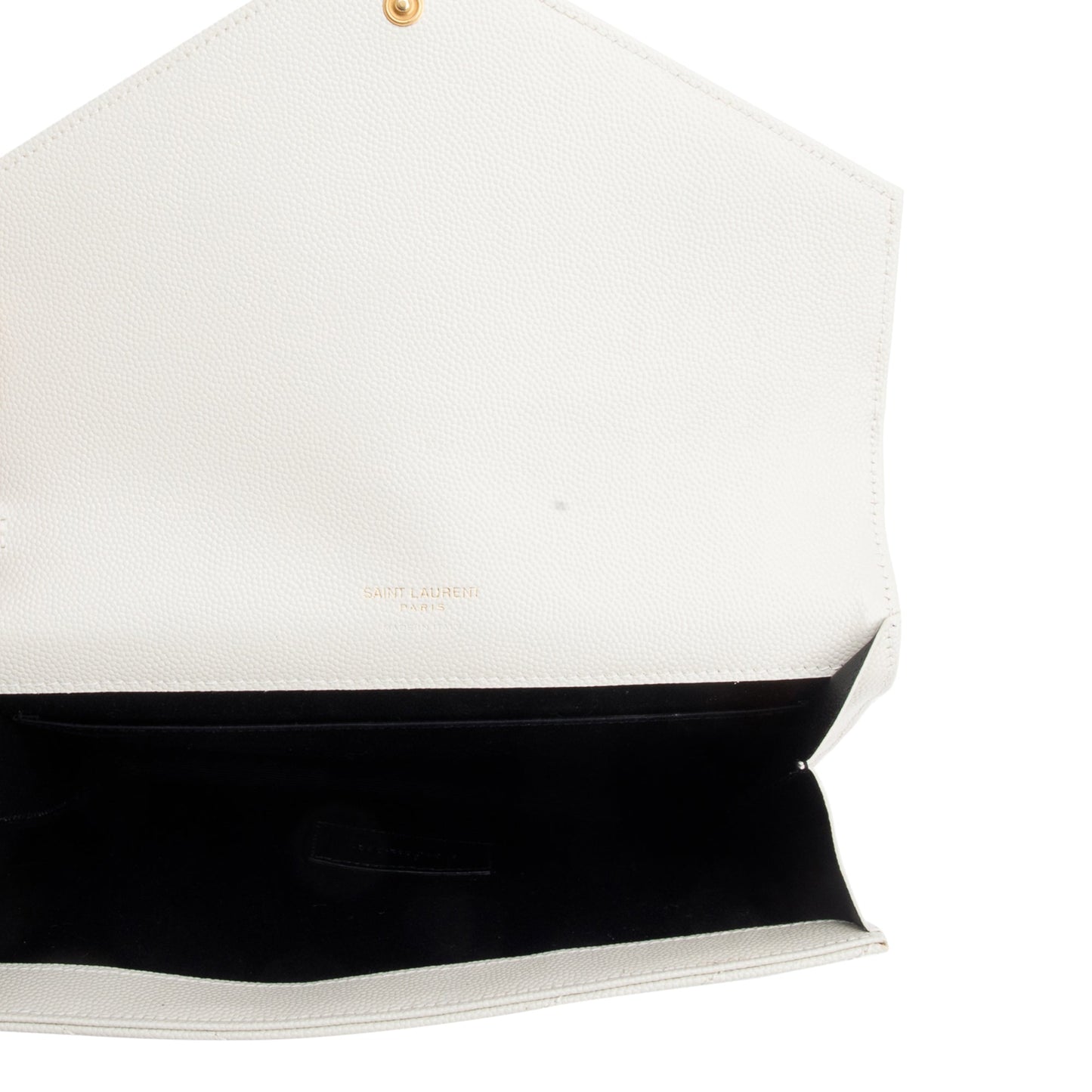Saint Laurent White Grain de Poudre Matelasse Leather Cassandre Flap Wristlet Pouch