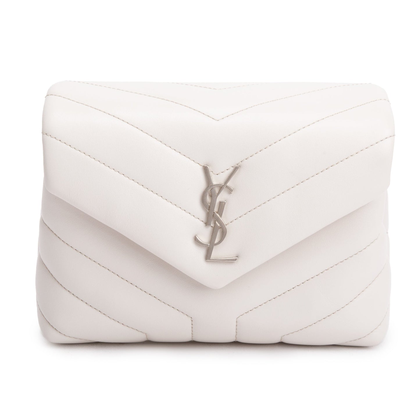 Saint Laurent White Monogram Matelasse Toy Loulou Crossbody Bag