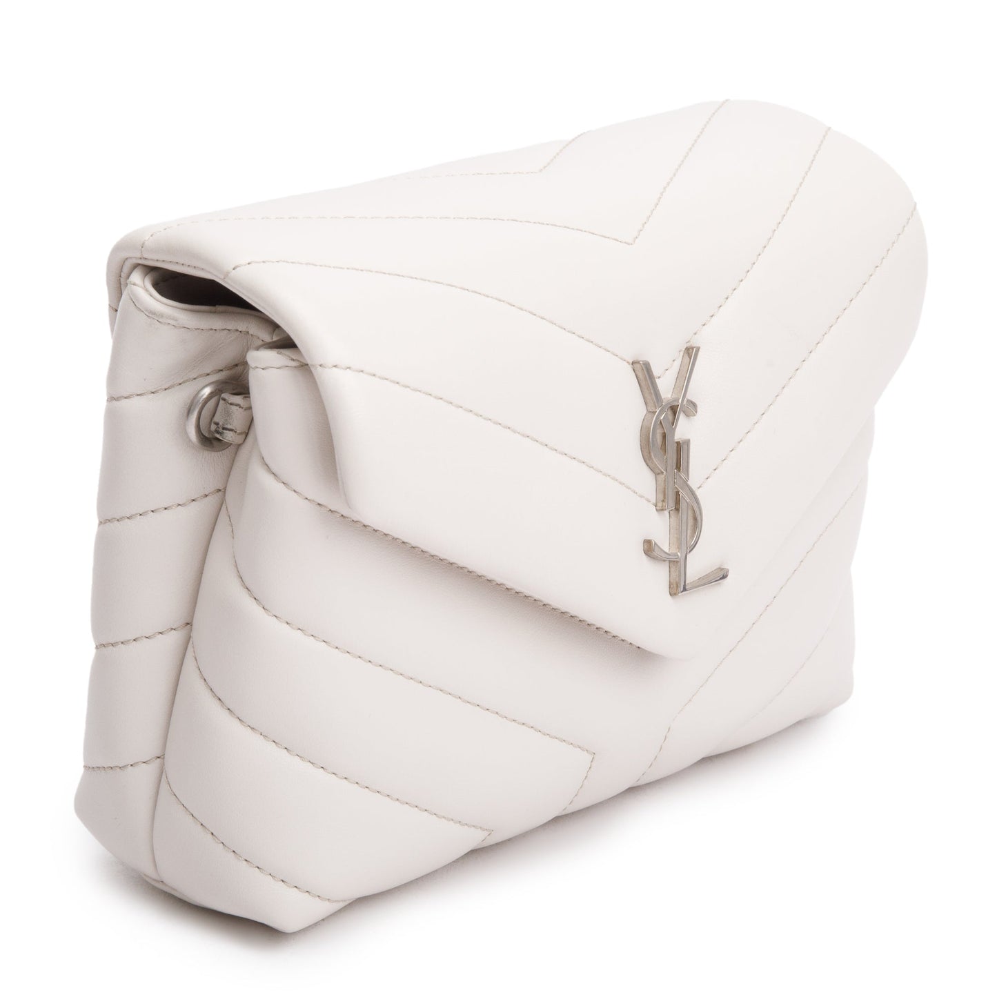 Saint Laurent White Monogram Matelasse Toy Loulou Crossbody Bag