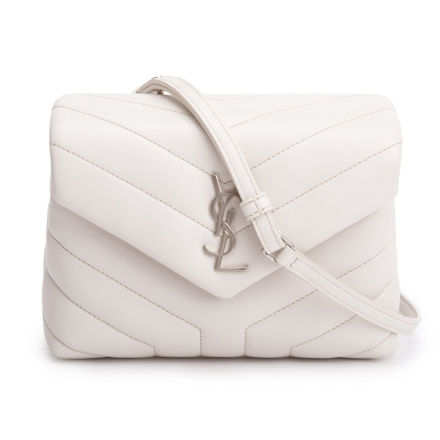 Saint Laurent White Monogram Matelasse Toy Loulou Crossbody Bag