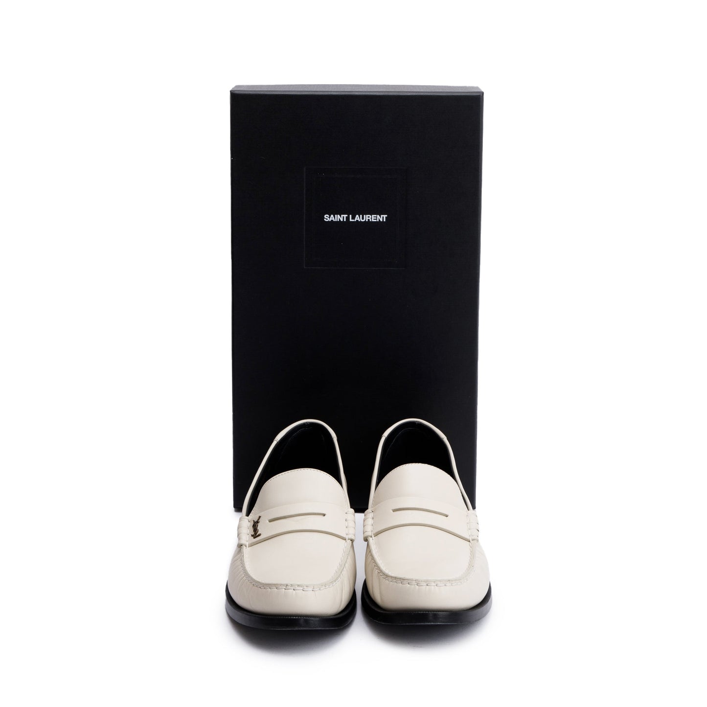 Saint Laurent White Smooth Leather Le Loafer Penny Shoes, Size 44