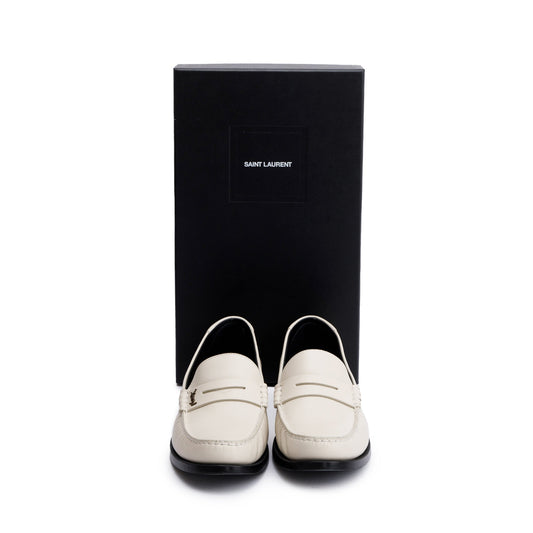 Saint Laurent White Smooth Leather Le Loafer Penny Shoes, Size 44