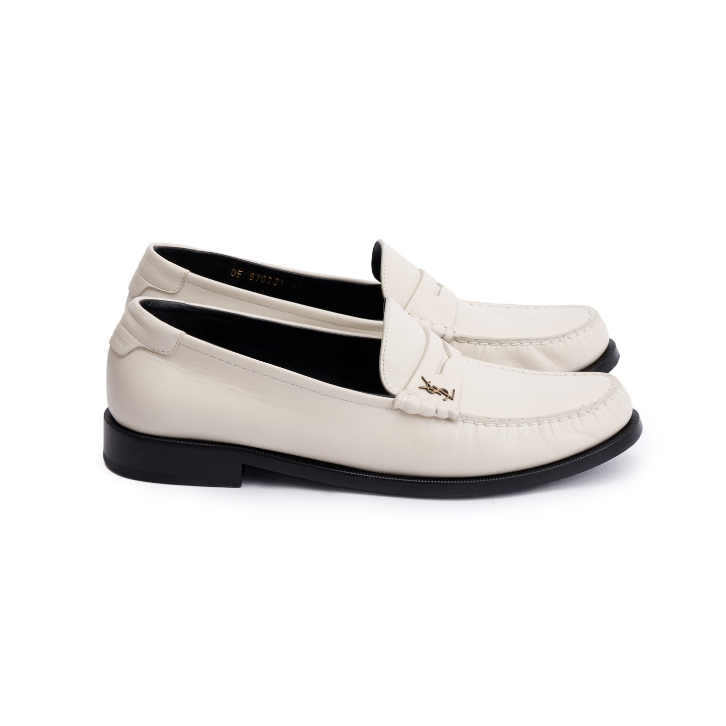 Saint Laurent White Smooth Leather Le Loafer Penny Shoes, Size 44