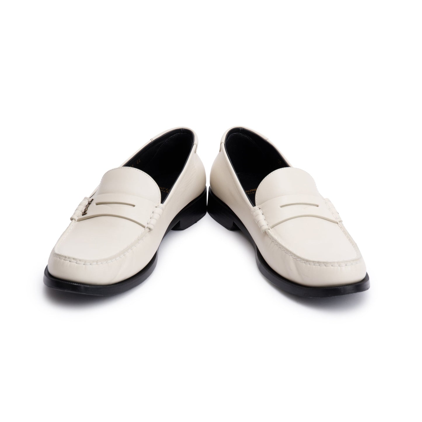 Saint Laurent White Smooth Leather Le Loafer Penny Shoes, Size 44