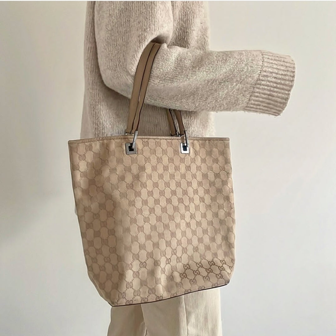 Luxury Gucci Beige Jacquard Tote