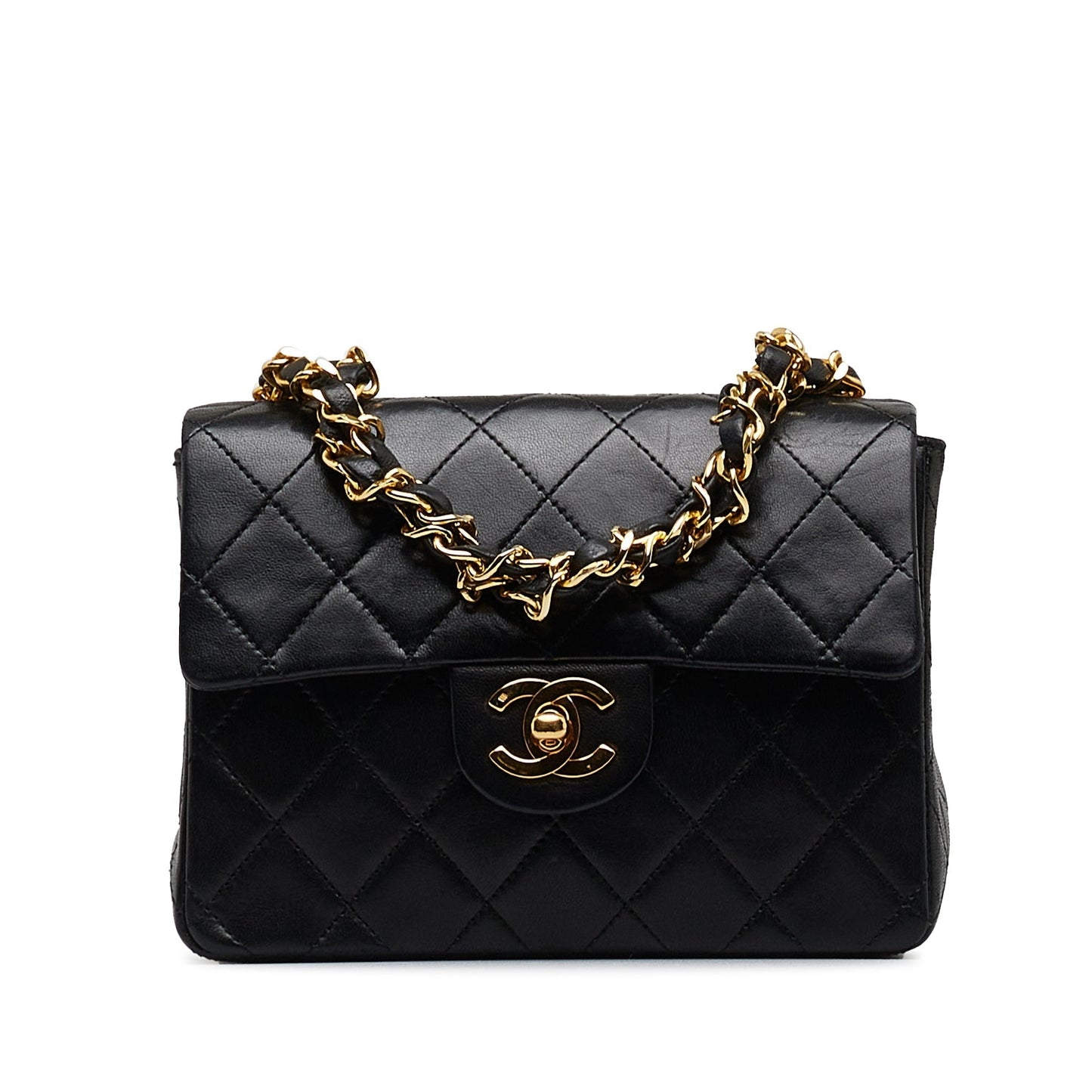 Luxury Chanel Classic Flap Mini Black Square Lambskin Gold