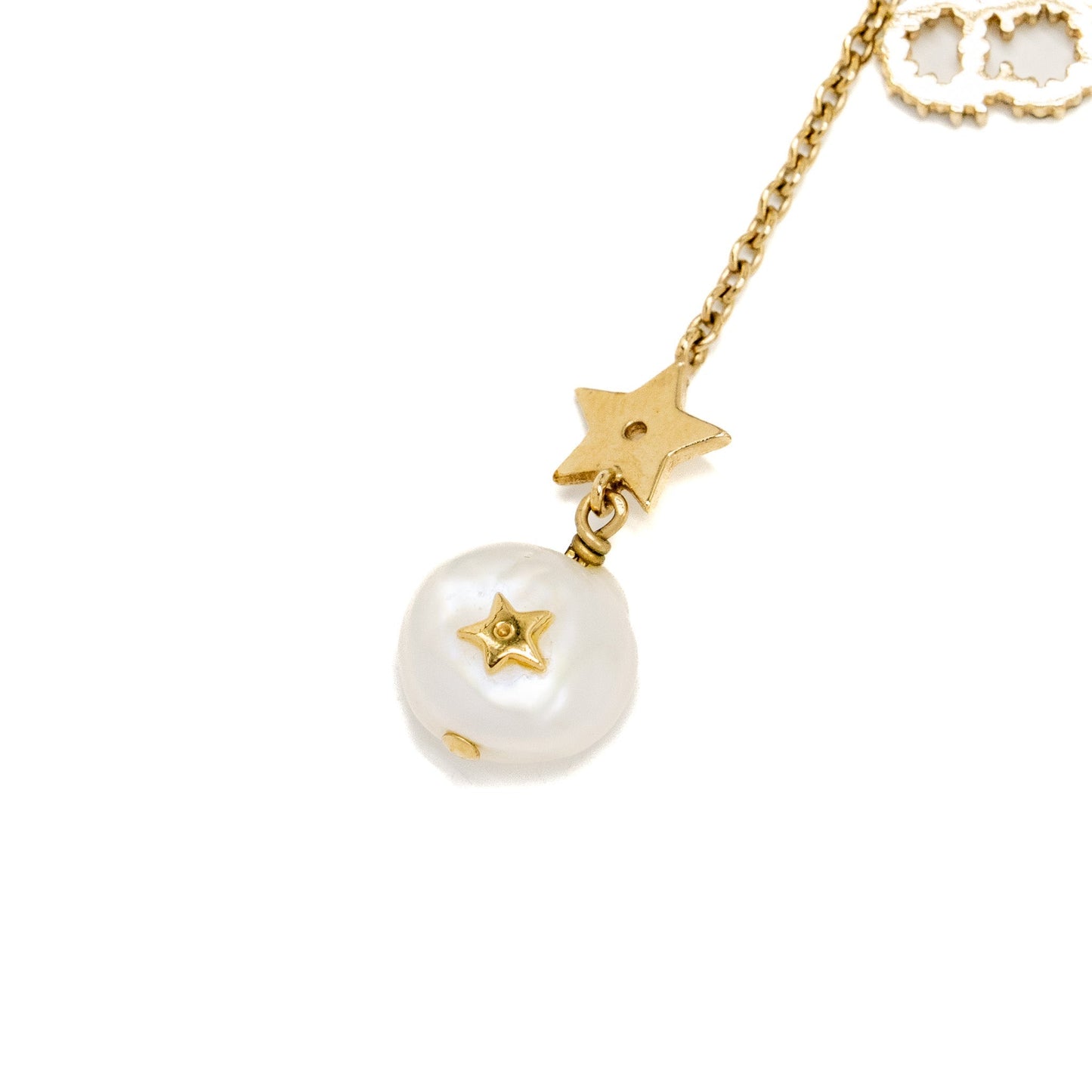 Luxury Dior CD Star and Pearl Drop Necklace Crystal Gold Tone