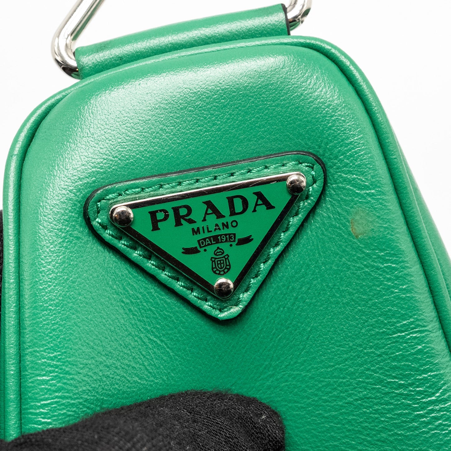 Prada Triangle Shoulder Bag Leather Green SHW