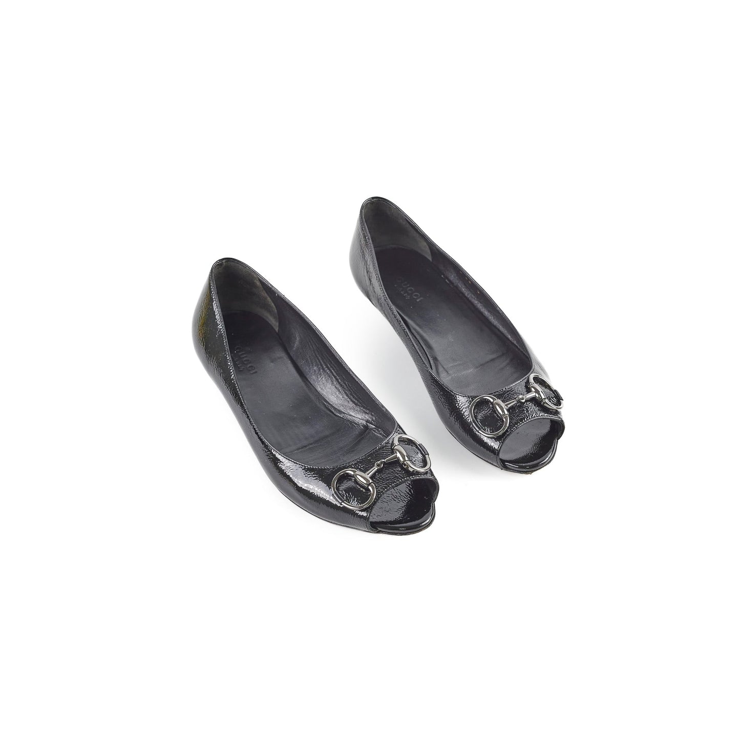 Luxury Gucci Trending 2025 Black Patent Horsebit Flats 38