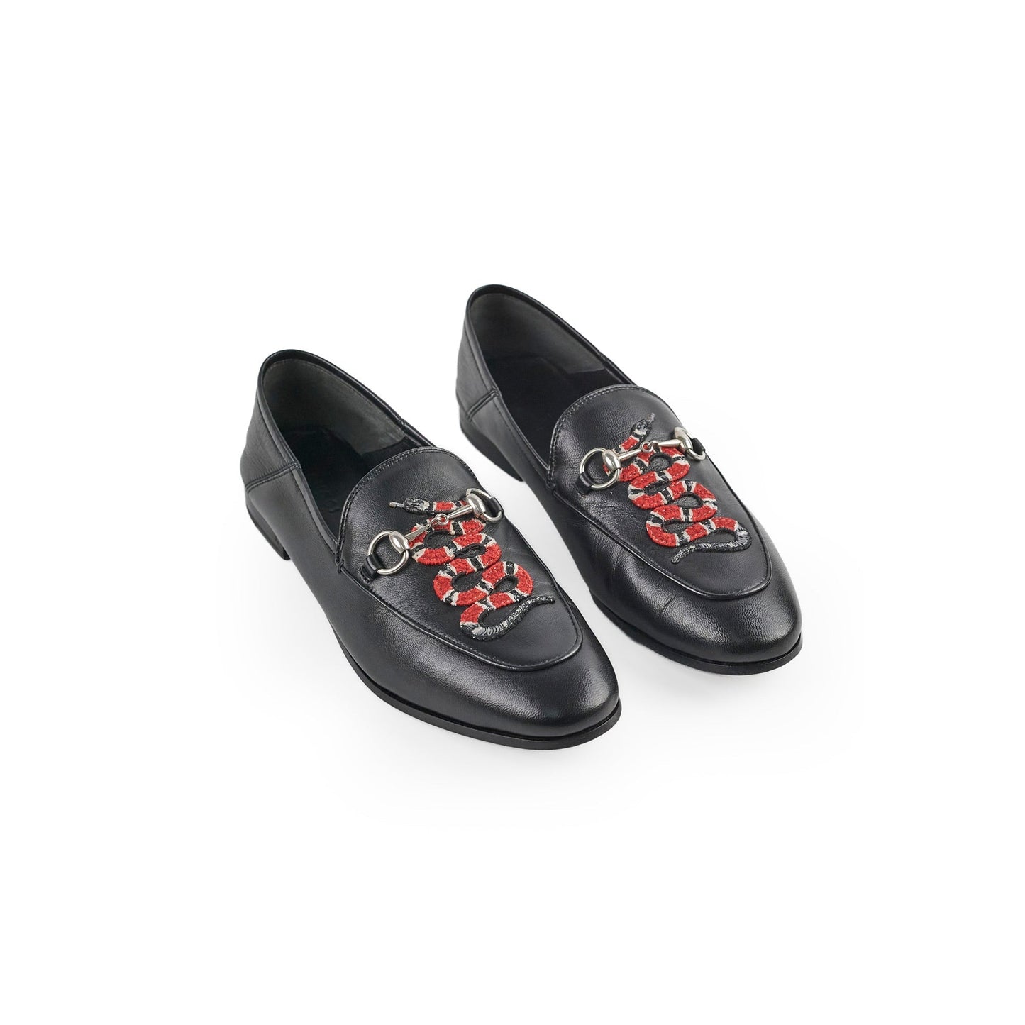 Luxury Gucci Trending 2025 Black Leather Kingsnake Loafers 38.5