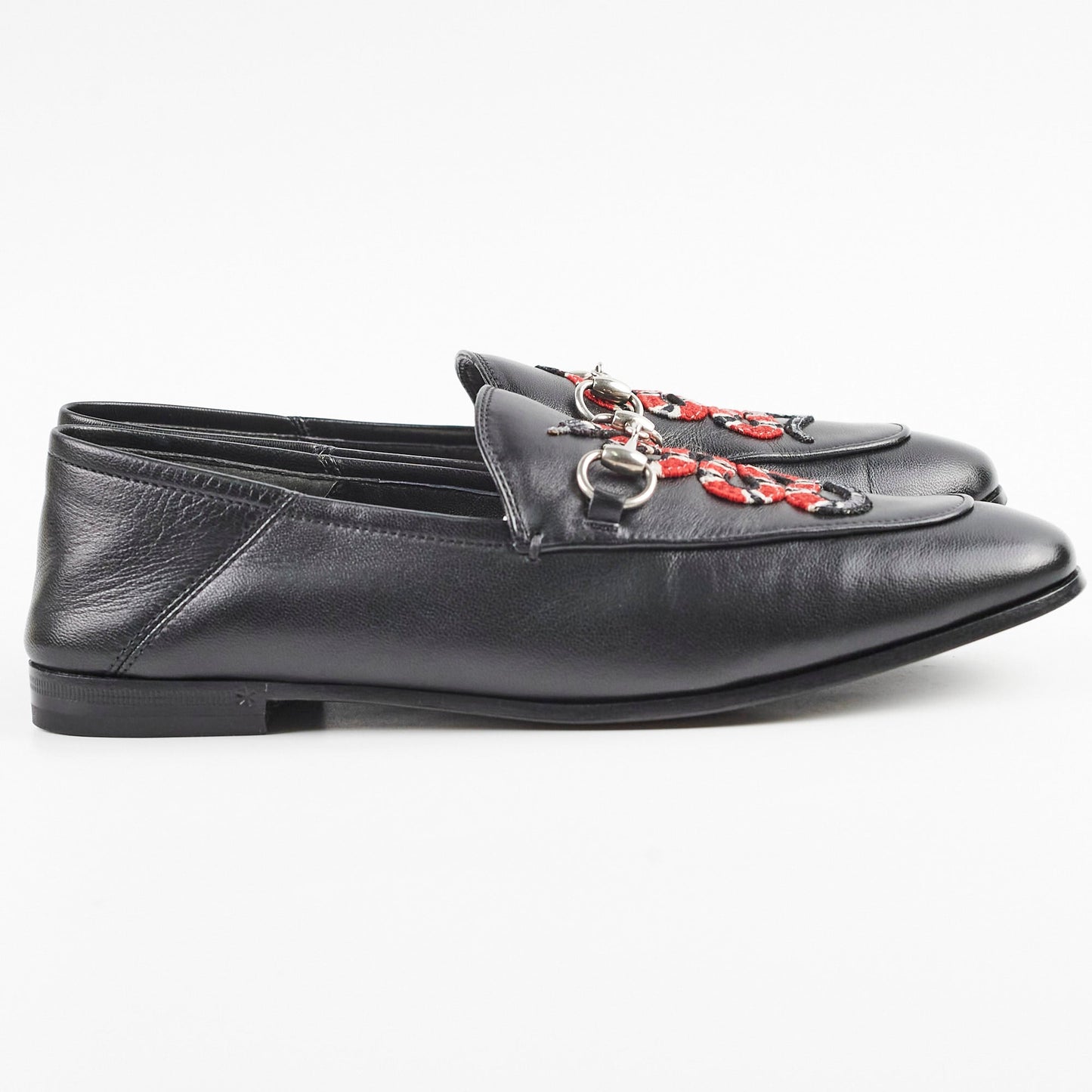 Luxury Gucci Trending 2025 Black Leather Kingsnake Loafers 38.5