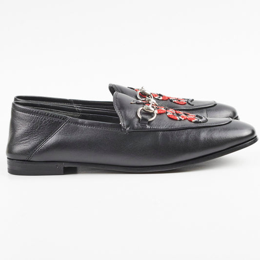 Luxury Gucci Trending 2025 Black Leather Kingsnake Loafers 38.5