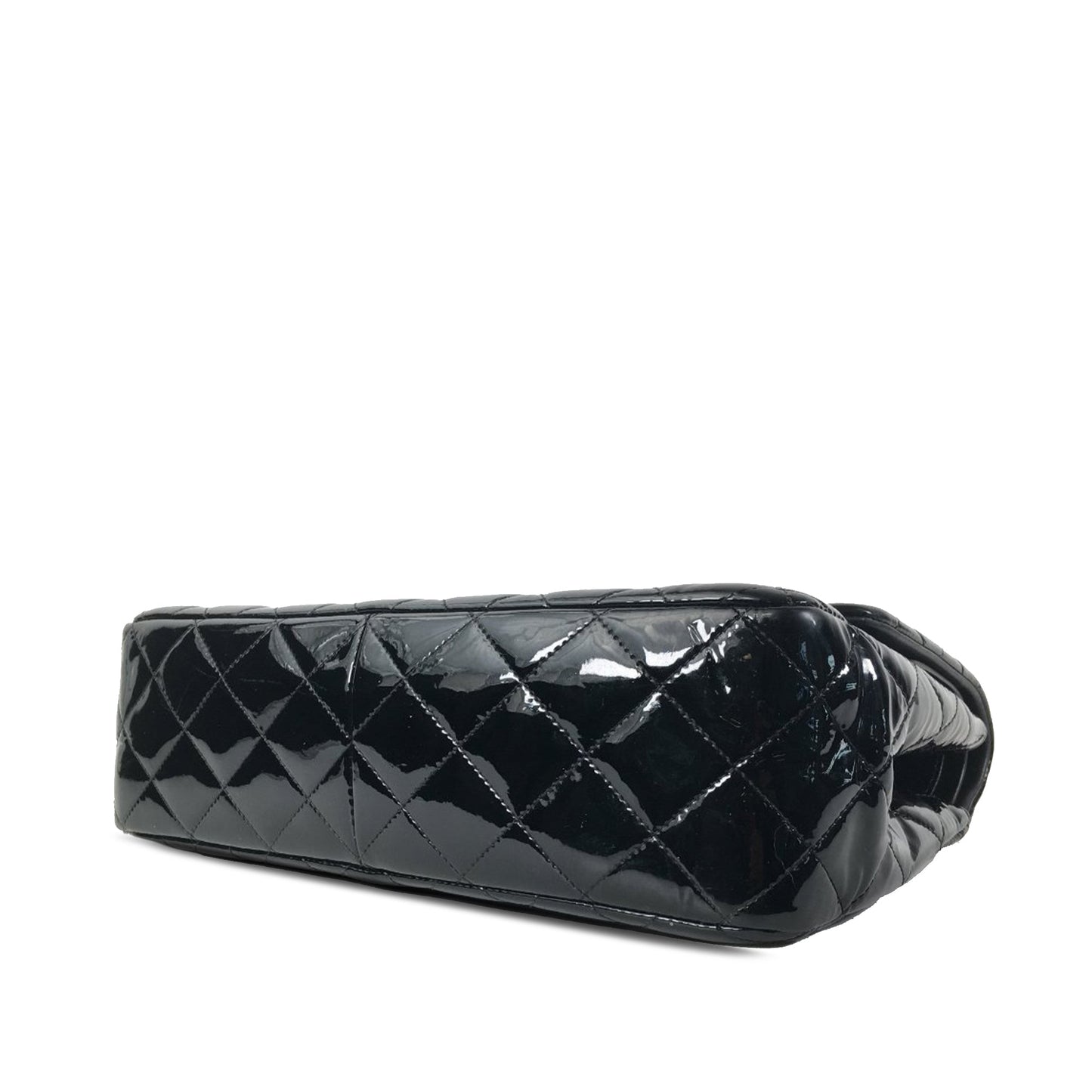 Luxury Chanel Classic Double Flap Jumbo Black Patent Leather Silver