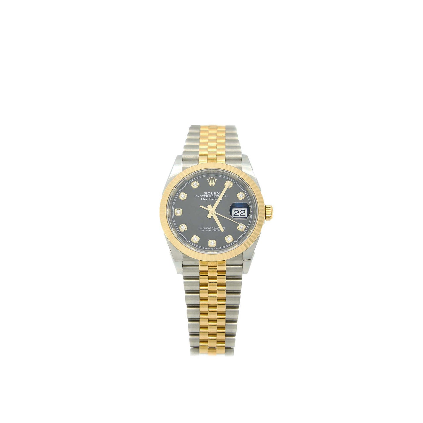 Rolex Datejust 36MM Oyster Steel Yellow Gold Black Dial with Diamonds Jubilee Bracelet M126233-0021