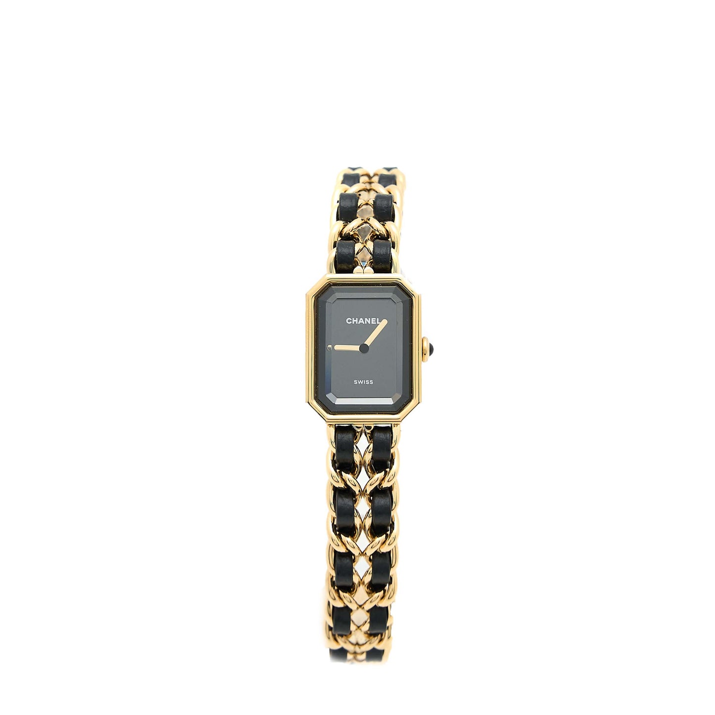Chanel Size XL Premiere Edition Originale Watch Leather Chain Black Dial H6951