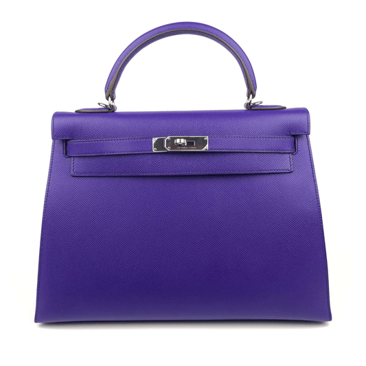 Luxury Hermes 32cm Violet Epsom Sellier Kelly w/ Palladium Hardware