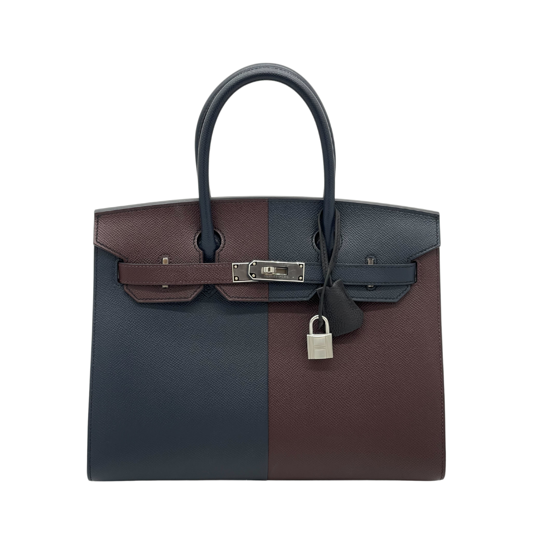 Luxury Hermes Birkin 30 Casaque Rouge Sellier / Bleu Indigo / Rose Texas Epsom